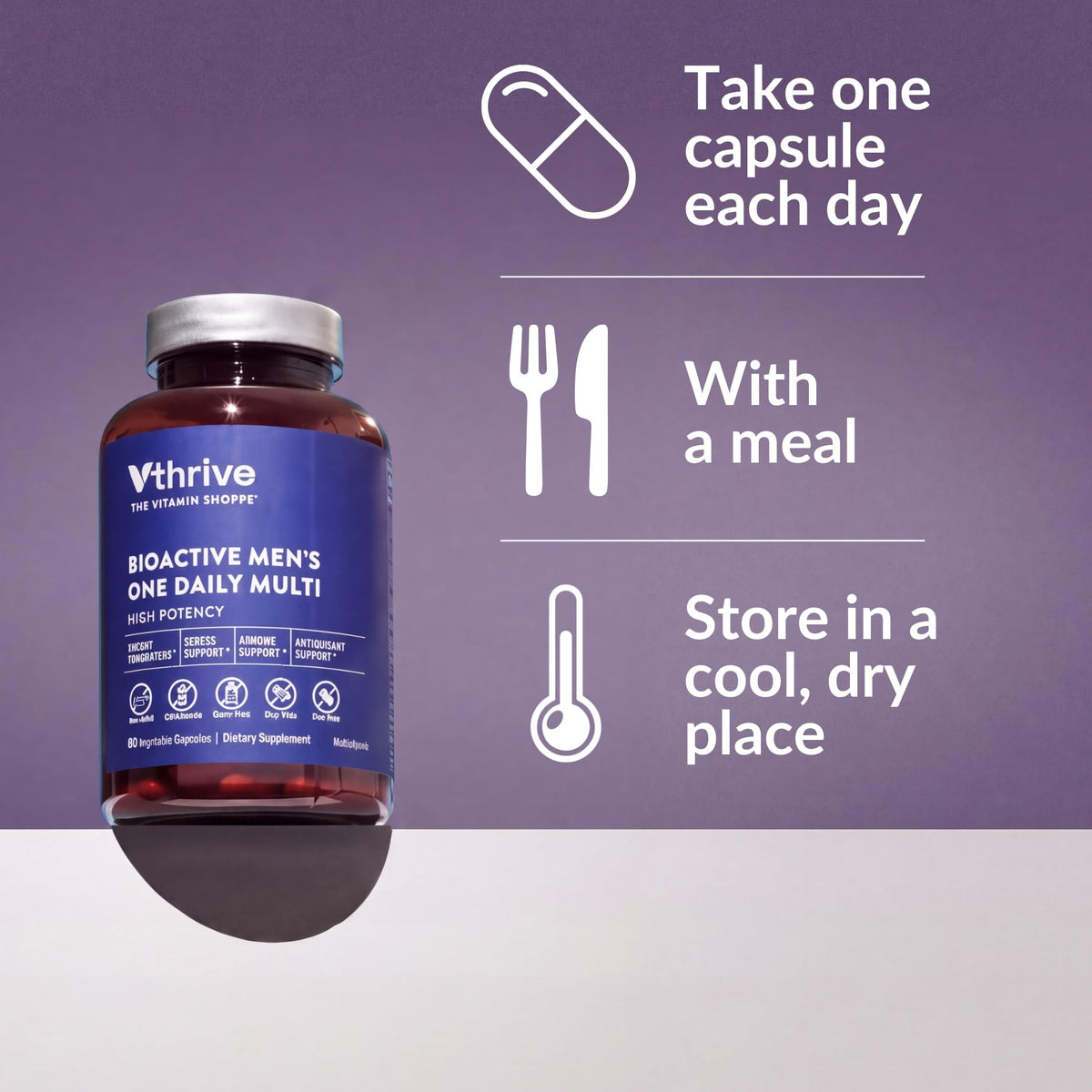 Vthrive Multivitamines Quotidiennes Homme 60 Capsules - mise en scène sur une table
