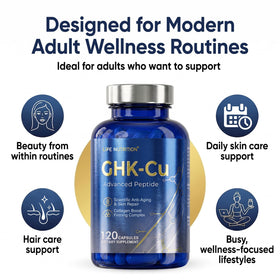 Vue 3/4 de la bouteille Life Nutrition GHK-Cu