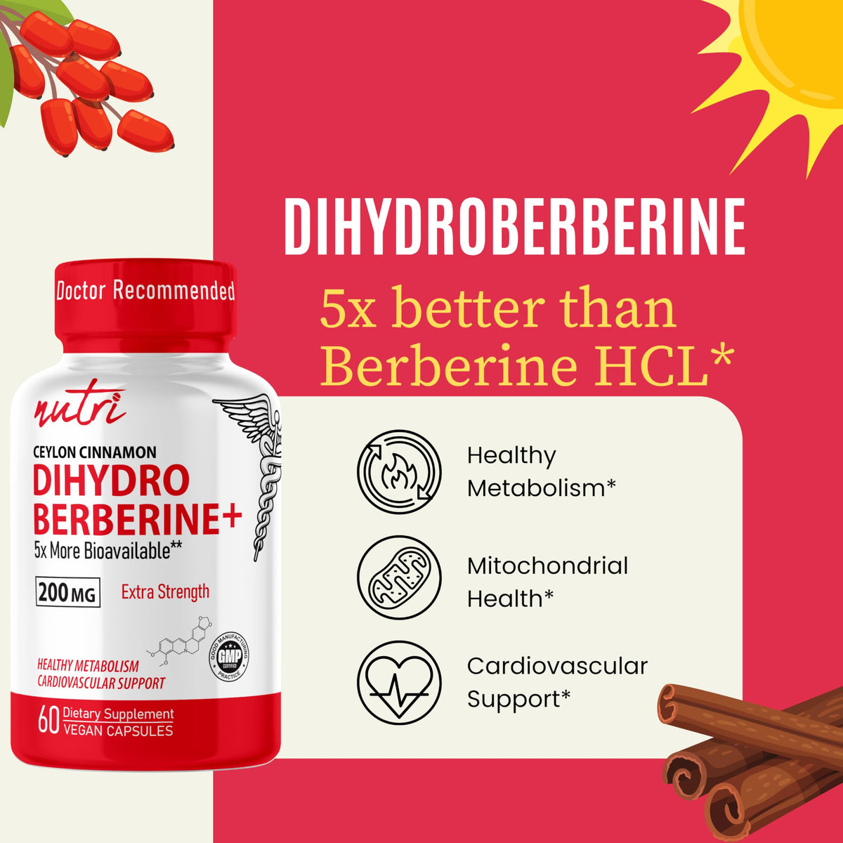 Vue aérienne de Dihydroberberine 200mg Nature's Fusions