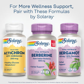 Vue aérienne de la bouteille SOLARAY Bergamot 500 mg avec capsules