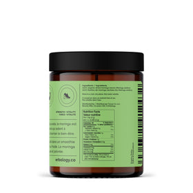 Vue aérienne du pot de poudre de moringa Erbology