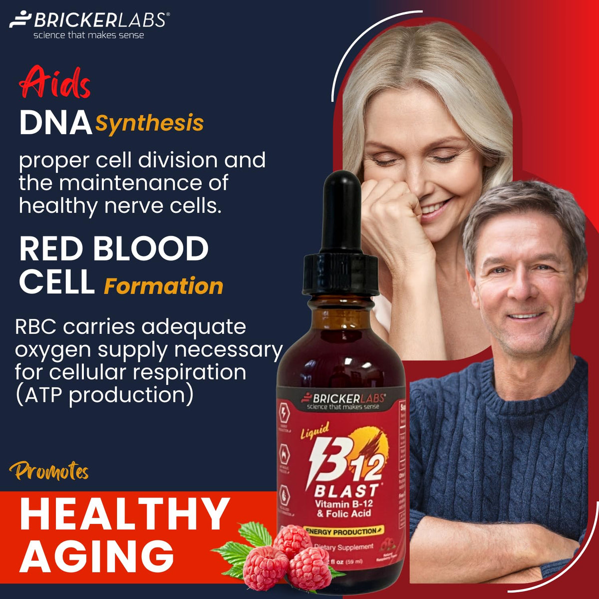 Vue arrière de Bricker Labs B-12 Blast avec informations nutritionnelles
