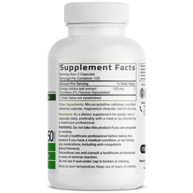 Vue arrière de l'emballage Bronson Ginkgo Biloba 250 capsules