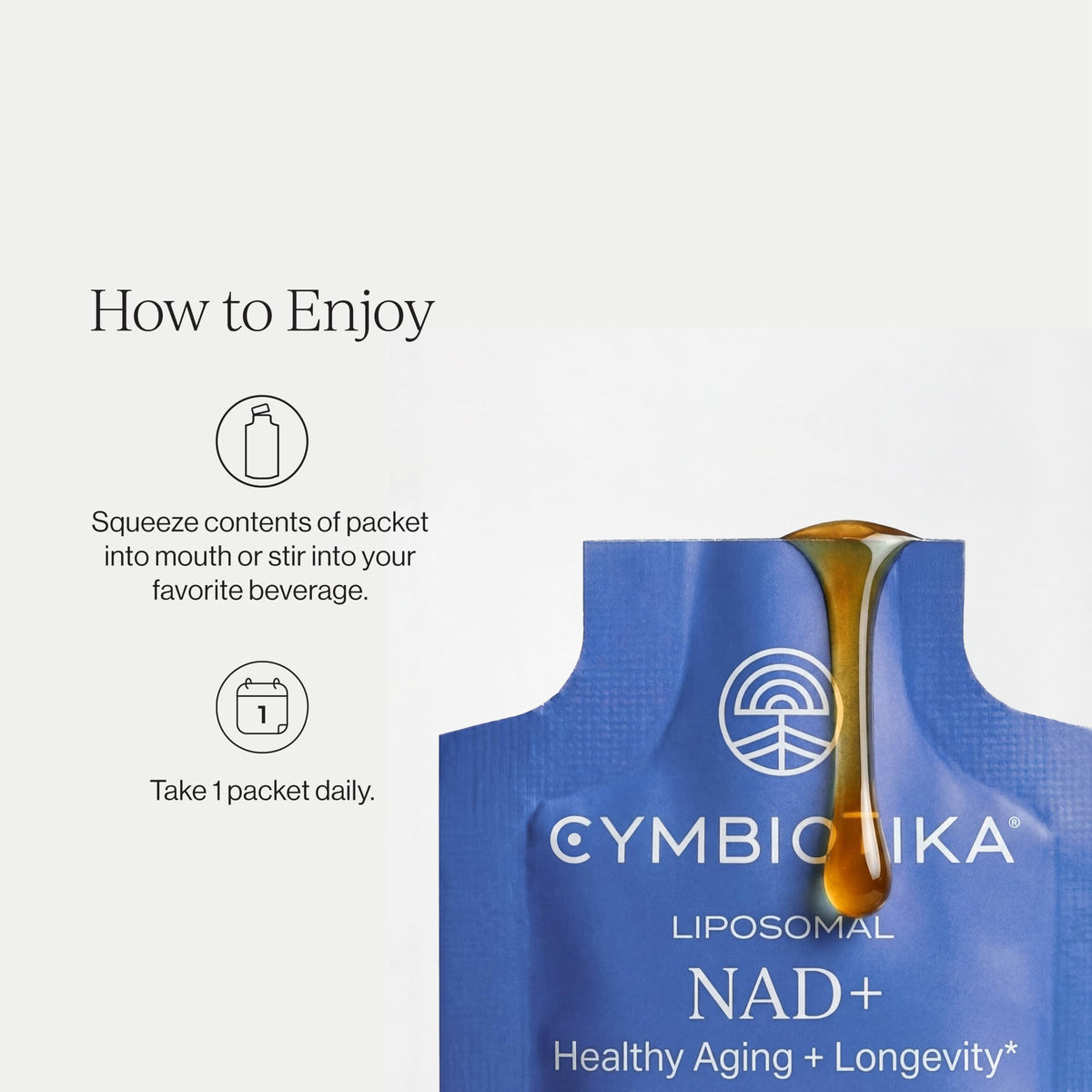 Vue arrière de l'emballage CYMBIOTIKA Liposomal NAD+