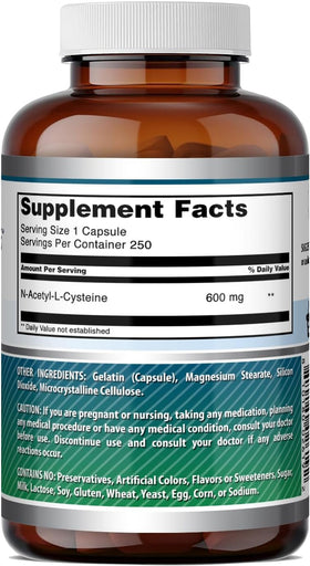 Vue arrière de l'emballage d'Amazing Nutrition NAC 600 Mg
