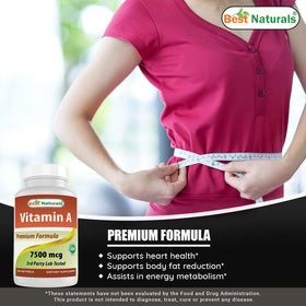 Vue arrière de l'emballage de Best Naturals Vitamine A
