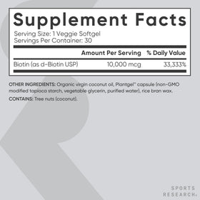 Vue arrière de l'emballage de biotine Sports Research