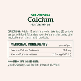 Vue arrière de l'emballage de Calcium 1200mg Nature's Bounty