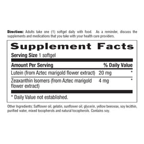 Vue arrière de l'emballage de Country Life Lutein 20 mg