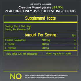 Vue arrière de l'emballage de créatine Zealtonic