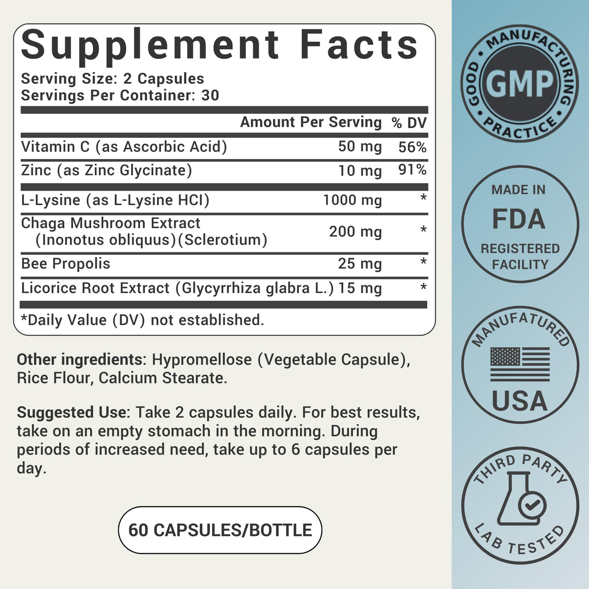 Vue arrière de l'emballage de L-Lysine d'Ideal Wellness