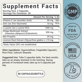 Vue arrière de l'emballage de L-Lysine d'Ideal Wellness