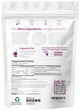 Vue arrière de l'emballage de la poudre de collagène Micro Ingredients
