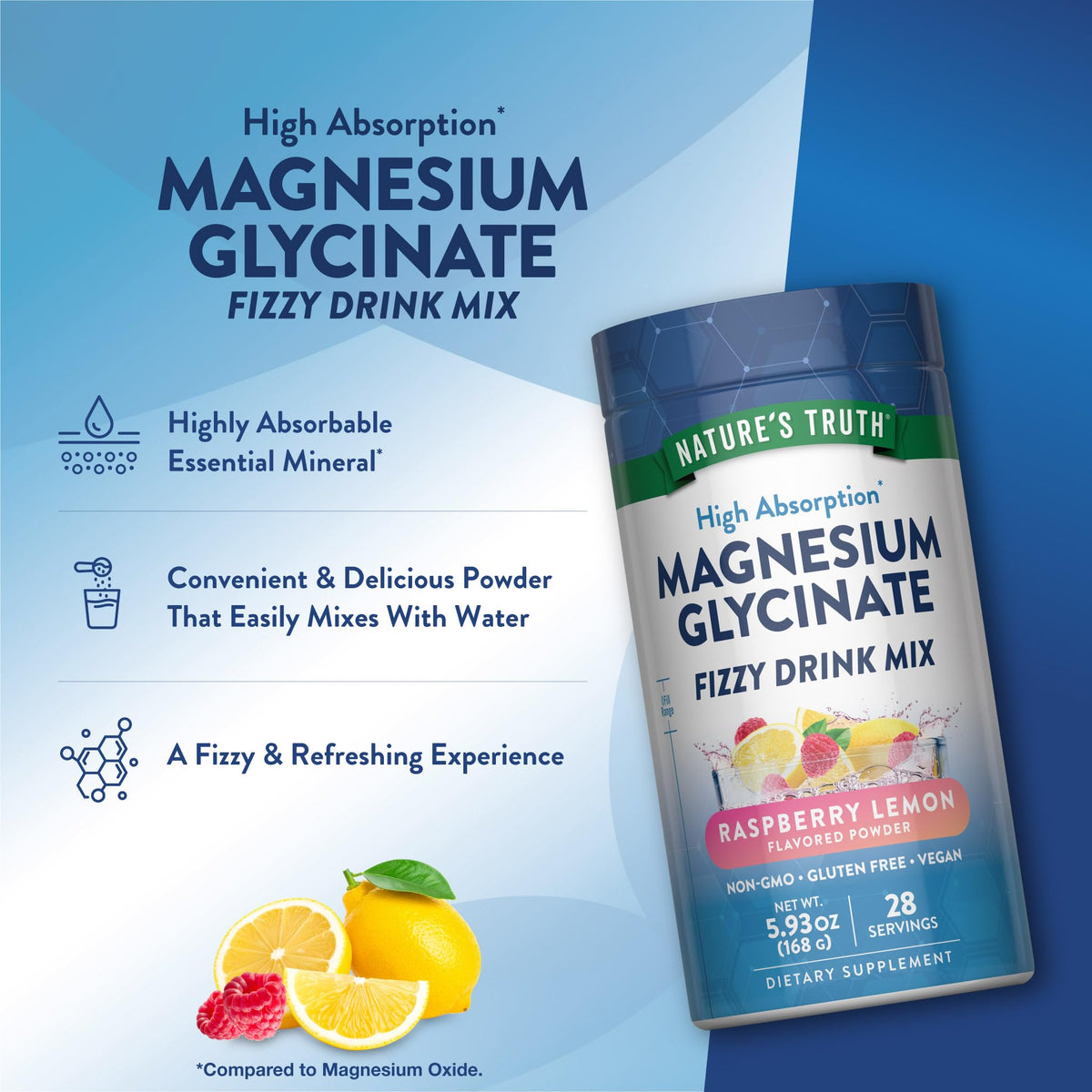 Vue arrière de l'emballage de la poudre de magnésium Nature's Truth 200g