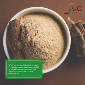 Vue arrière de l'emballage de la poudre de réglisse Jiva Organics