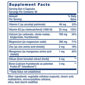 Vue arrière de l'emballage de Life Extension Bone Restore Calcium