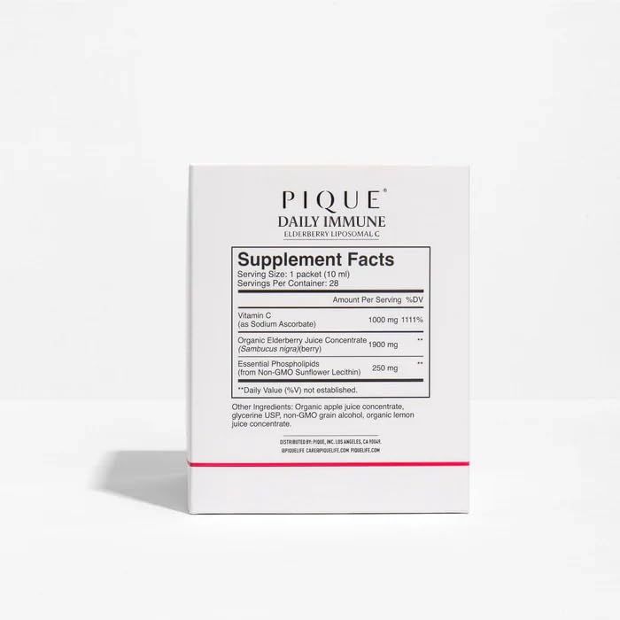 Vue arrière de l'emballage de PIQUE Vitamine C Liposomale