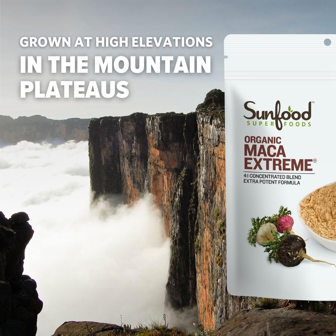 Vue arrière de l'emballage de Poudre de Maca Extrême Sunfood