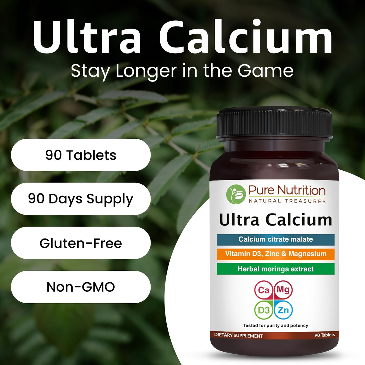 Vue arrière de l'emballage de PURE NUTRITION Ultra Calcium