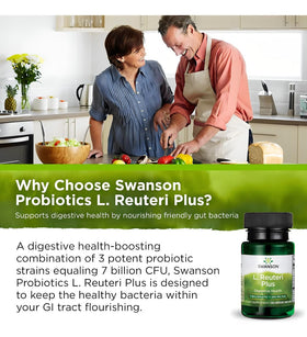 Vue arrière de l'emballage de Swanson L. Reuteri Probiotic Plus