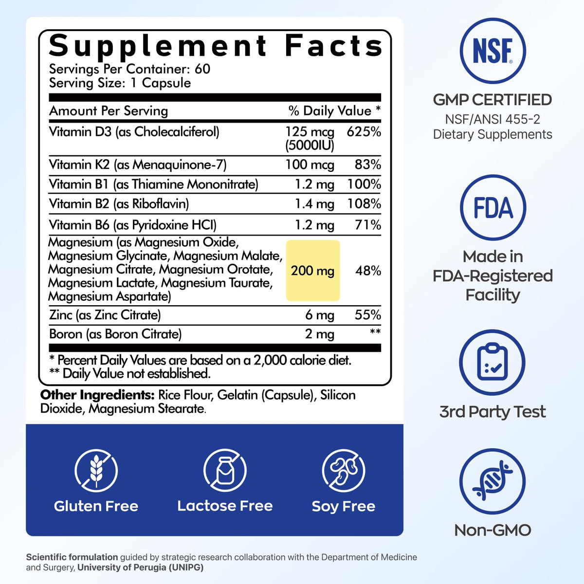 Vue arrière de l'emballage de Vevoec UBIOSKA Vitamine D3 K2 Magnésium