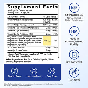 Vue arrière de l'emballage de Vevoec UBIOSKA Vitamine D3 K2 Magnésium