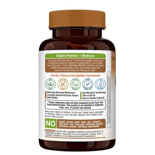 Vue arrière de l'emballage de Vitalibre Probiotiques + Champignons