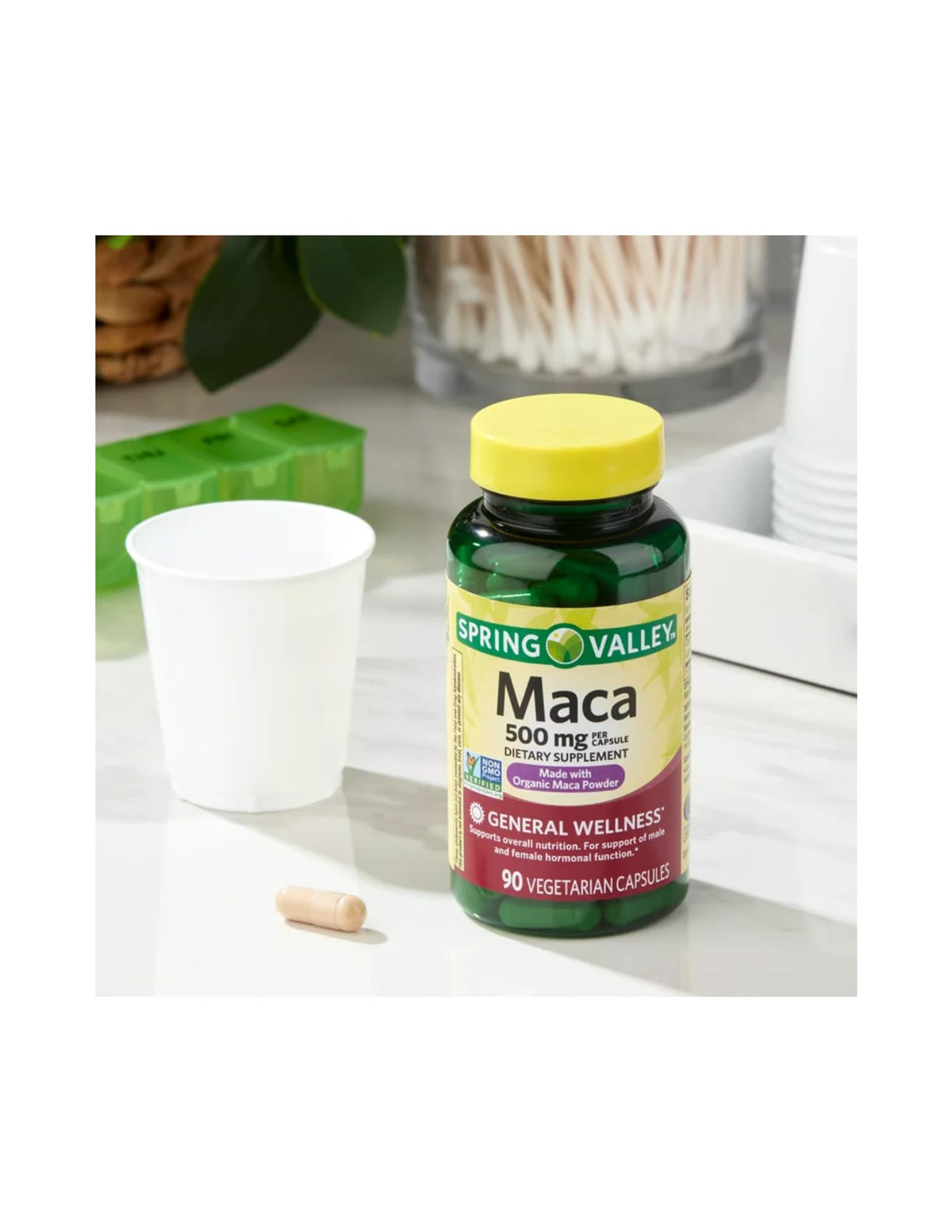 Vue arrière de l'emballage des capsules de maca racine bio 500mg