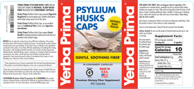 Vue arrière de l'emballage des capsules de psyllium Yerba Prima