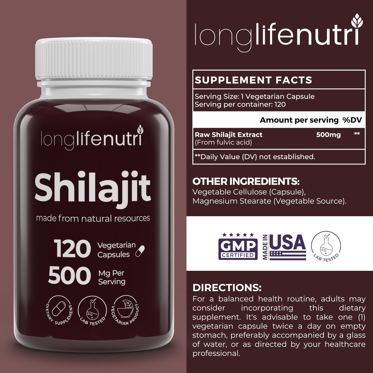 Vue arrière de l'emballage des capsules de Shilajit