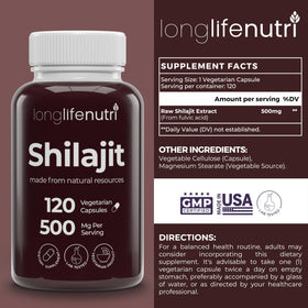 Vue arrière de l'emballage des capsules de Shilajit