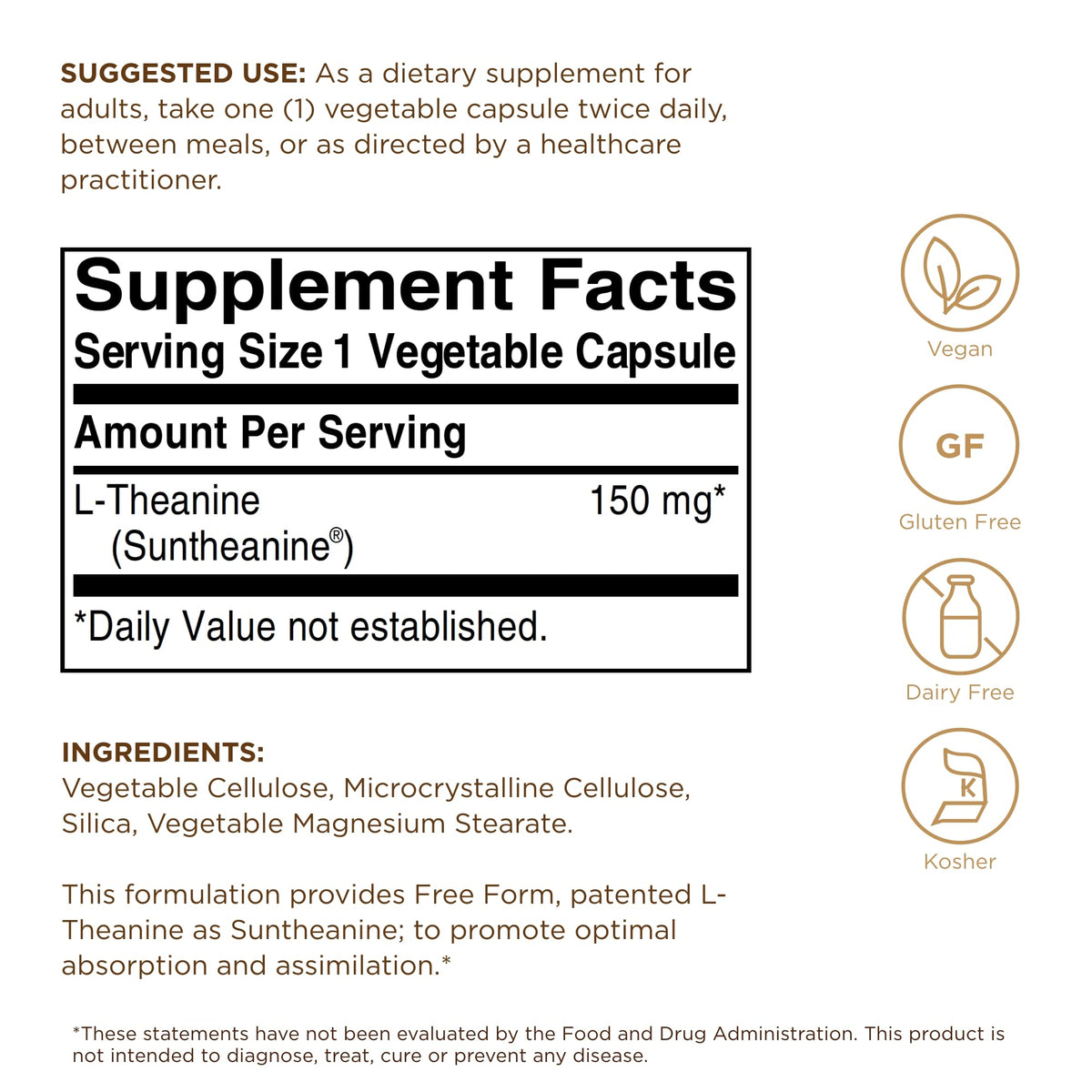 Vue arrière de l'emballage des capsules L-Theanine Solgar