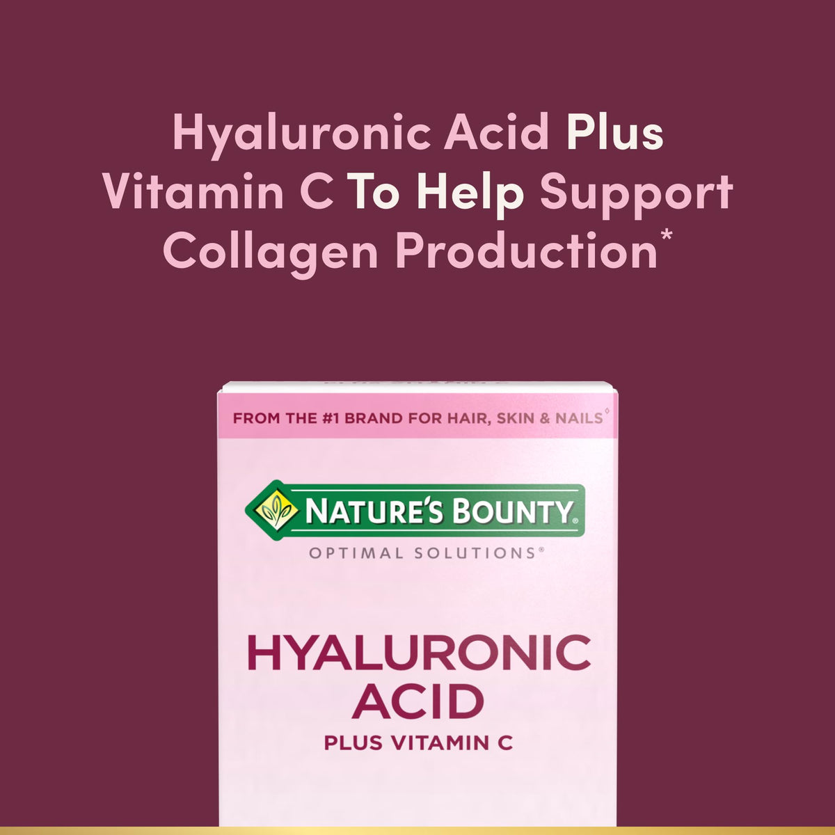 Vue arrière de l'emballage des capsules Nature's Bounty Hyaluronique et Vitamine C