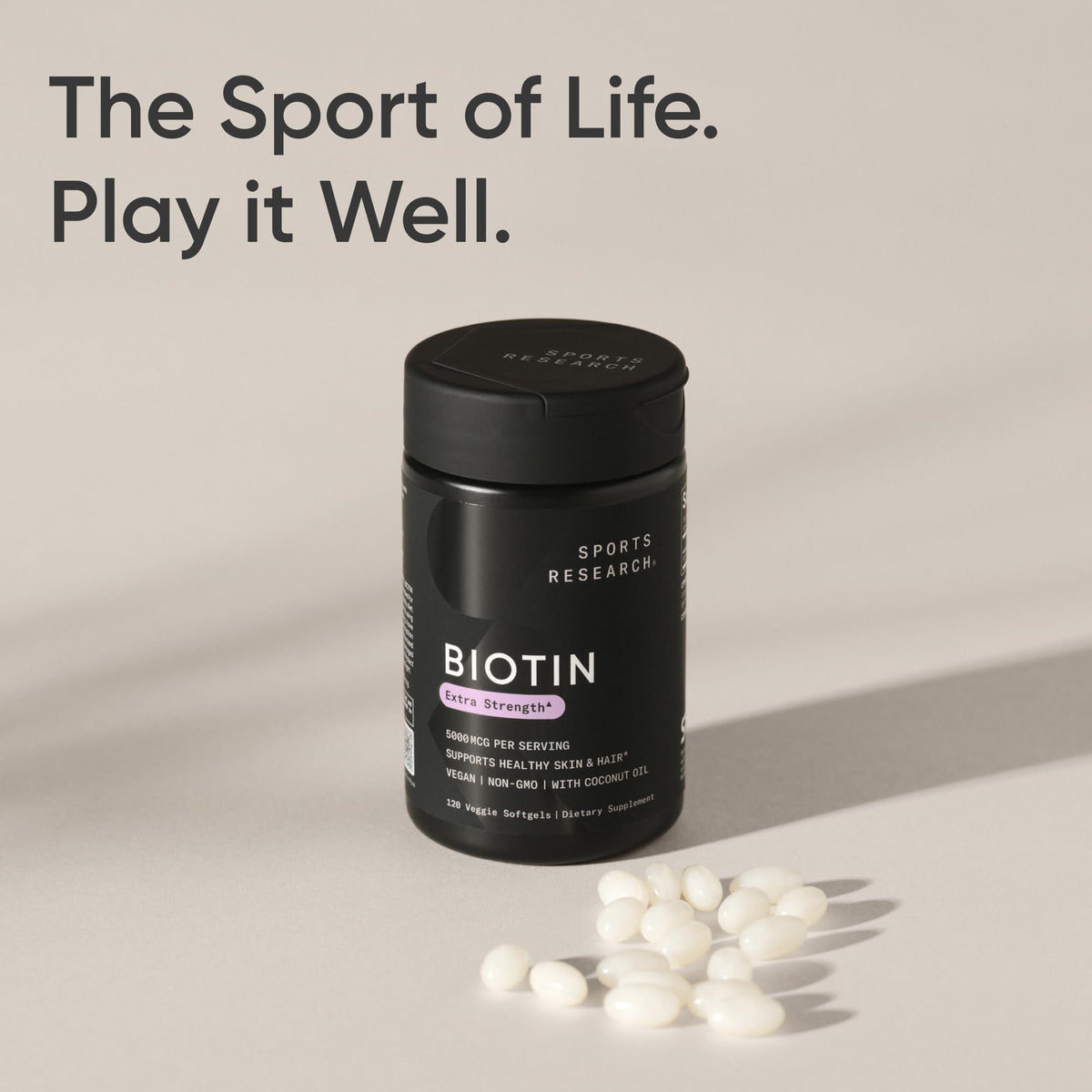 Vue arrière de l'emballage des gélules de biotine Sports Research