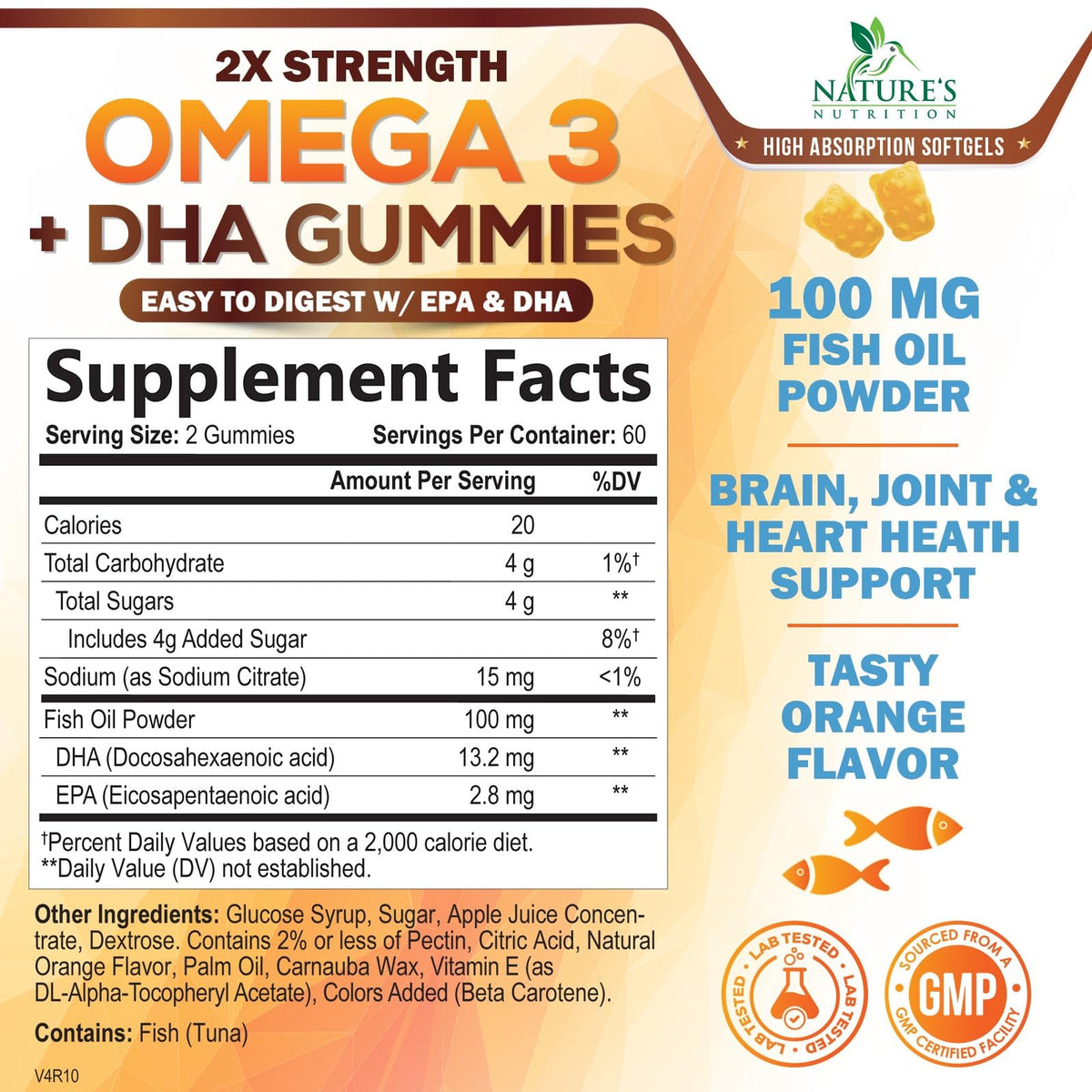 Vue arrière de l'emballage des Gommes Omega 3 Nature's Nutrition