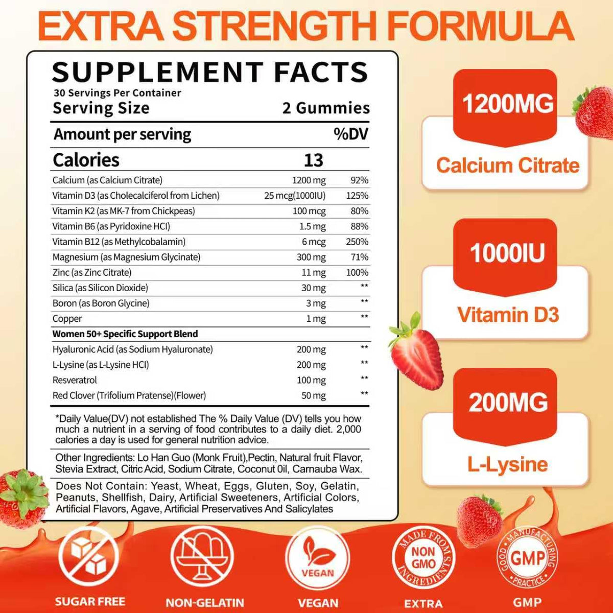 Vue arrière de l'emballage des gummies calcium citrate BSSTABBON