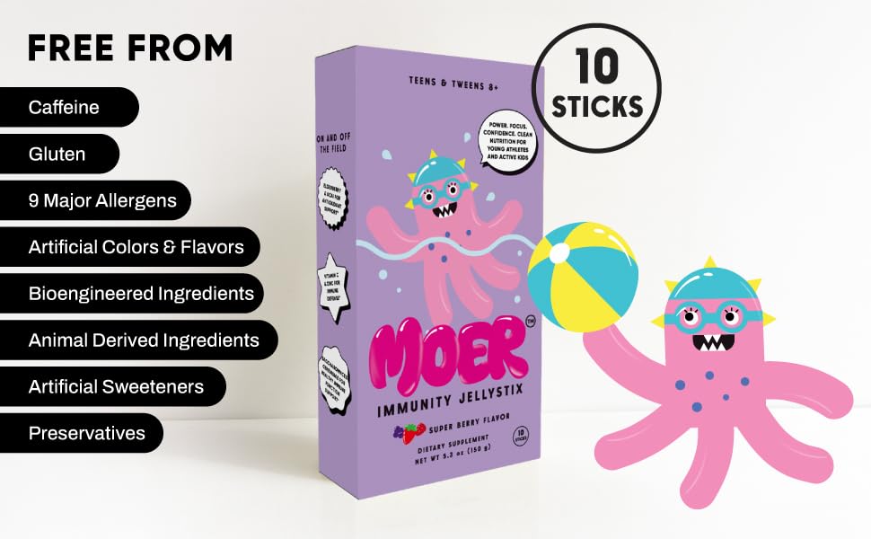 Vue arrière de l'emballage des JellyStix MOER, informations nutritionnelles