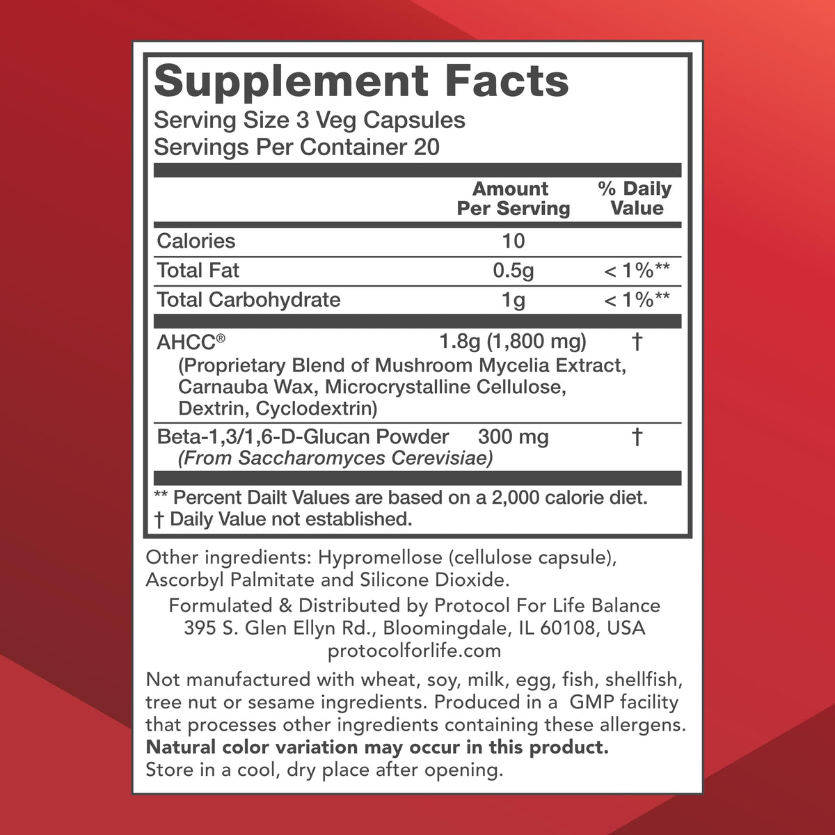 Vue arrière de l'emballage du complément AHCC 600mg