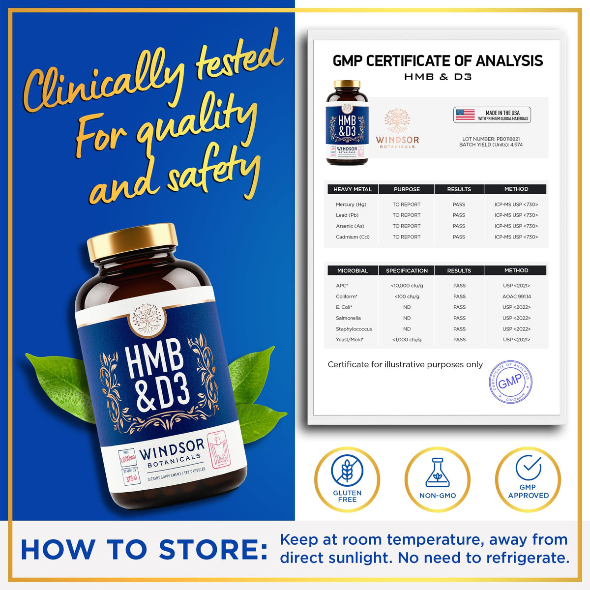 Vue arrière de l'emballage du complément HMB 1 000 mg et Vitamine D3