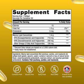 Vue arrière de l'emballage Metagenics OmegaGenics Omega-3