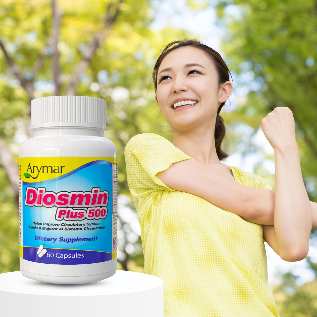 Vue arrière de la boîte d'Arymar Diosmin 500mg