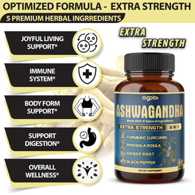 Vue arrière de la boîte de capsules d'Ashwagandha agobi