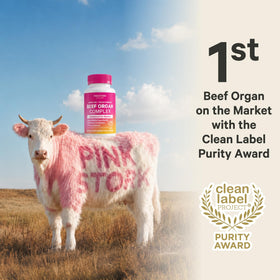 Vue arrière de la boîte de complément alimentaire organique de bœuf Pink Stork