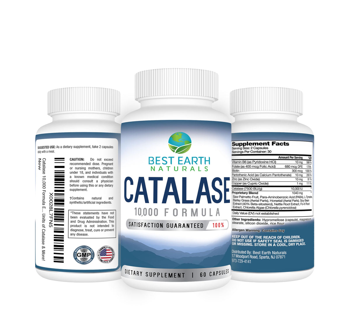 Vue arrière de la boîte de Complément Catalase 10 000 Best Earth Naturals
