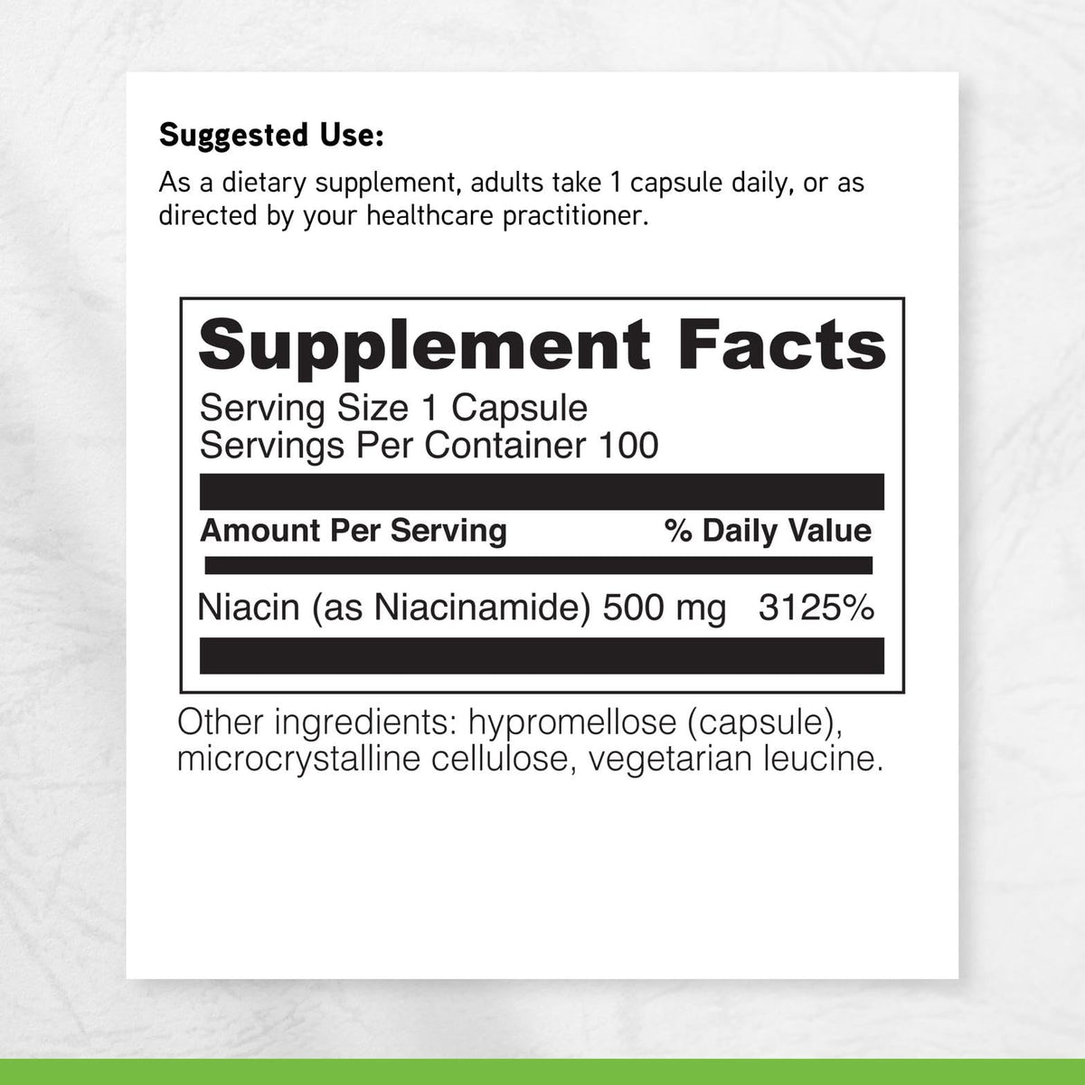 Vue arrière de la boîte de DAVINCI Niacinamide 500 mg