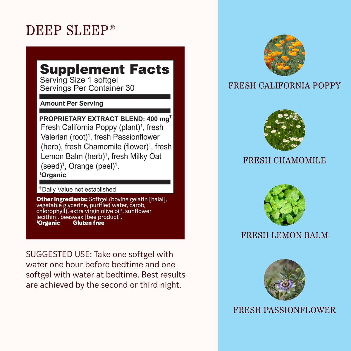 Vue arrière de la boîte de gelules Deep Sleep Bio