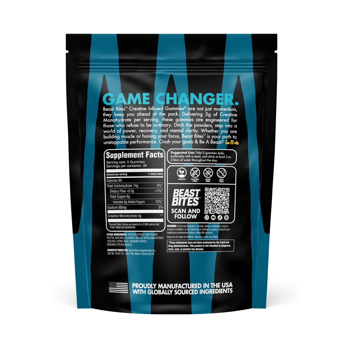 Vue arrière de la boîte de Gummies de Créatine BEAST BITES
