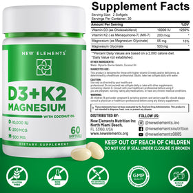 Vue arrière de la boîte de New Elements Vitamine D3 K2