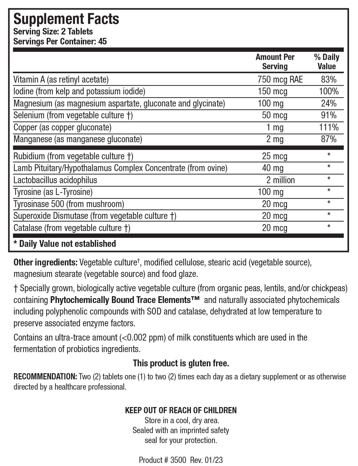 Vue arrière de la boîte de Thyrostim™ de BIOTICS RESEARCH