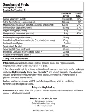 Vue arrière de la boîte de Thyrostim™ de BIOTICS RESEARCH